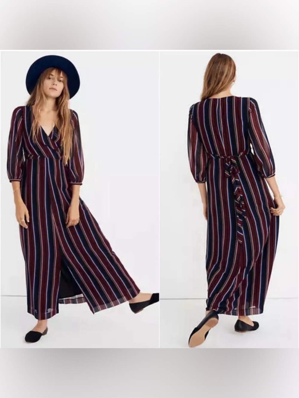Madewell Red White & Blue Striped Wrap-Around Maxi Dress